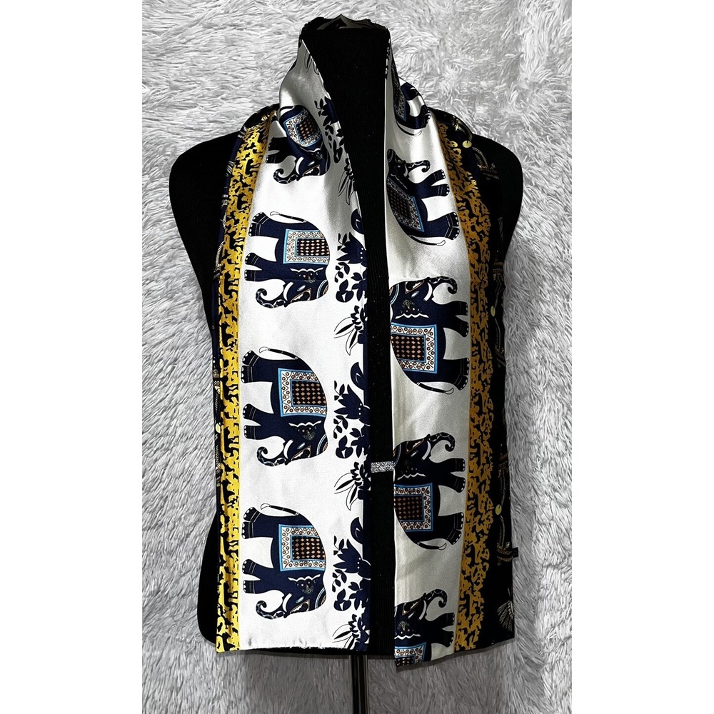Silky Satin Scarf for Women Elephants Print‎ Neck Head Wrap - Picture 4 of 6